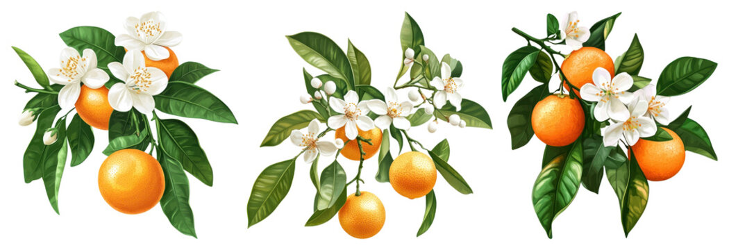 PNG Vibrant citrus blossoms and fruits on transparent background