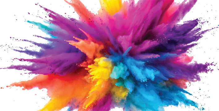 Rainbow dust powder explosion transparent PNG, isolated background. Dynamic blast eruption, vibrant colorful effect, lgbt, party, celebration, festival, color run element white background