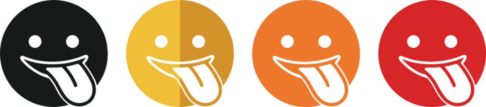 Funny emoji face icon set with tongue out expressions in colorful circles isolated flat vector illustration collection