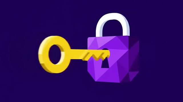 Unlocking Purple Padlock with Yellow Key.