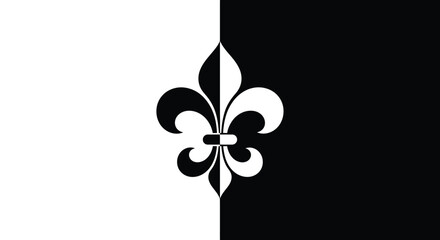 A stark black and white image featuring a fleur de lis design split vertically down the center © MDGOLAM