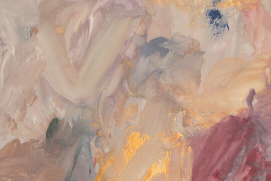Art Oil, Acrylic brush stroke smear blot painting wall. Abstract texture gold, beige, pastel color stain background.