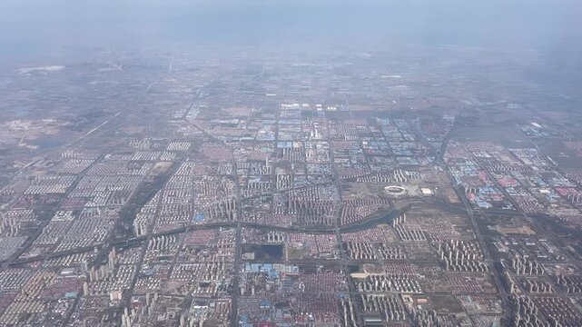 Flying over Jinan city in China