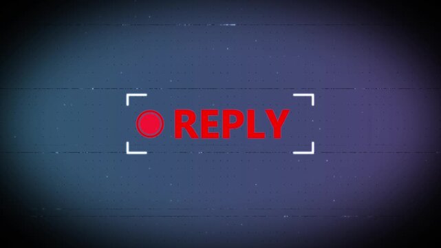 Reply button technology animation with glowing text interface showing messaging response concept and digital communication symbol on gradient background 4k visuals