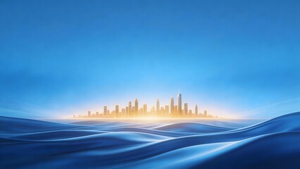 Fototapeta premium City skyline with wavy blue foreground