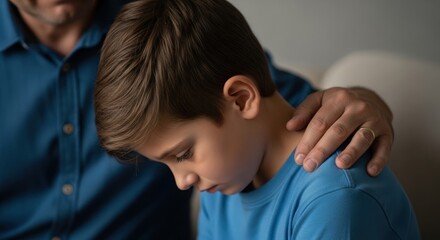 Obraz premium A comforting hand rests on a sad boys shoulder.