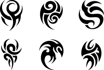 Fototapeta premium Tribal Swirl Tattoo Vector Set – Bold Black Abstract Symbol Collection