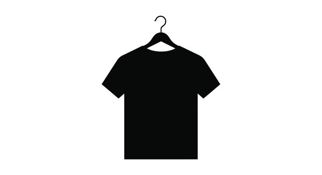 A black silhouette of a t shirt hanging on a simple hanger