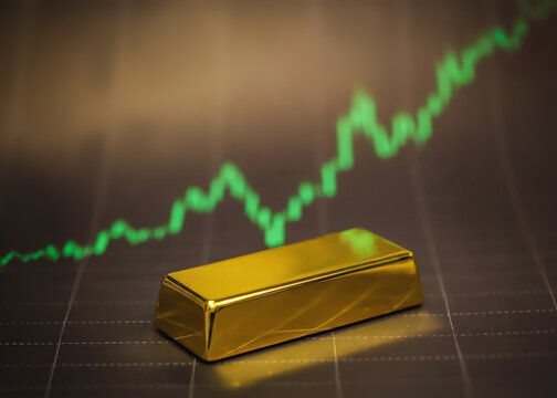  Growing value of gold shown with a gold bar and a rising graph in the background