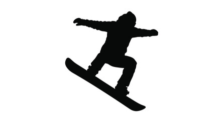 Fototapeta premium Silhouette of a snowboarder performing a trick in mid air