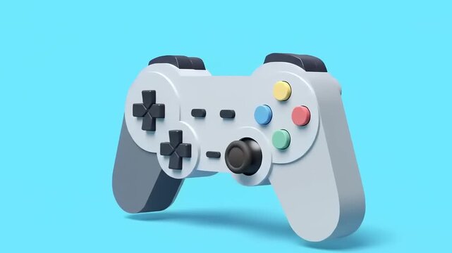 White Game Controller on Blue Background.