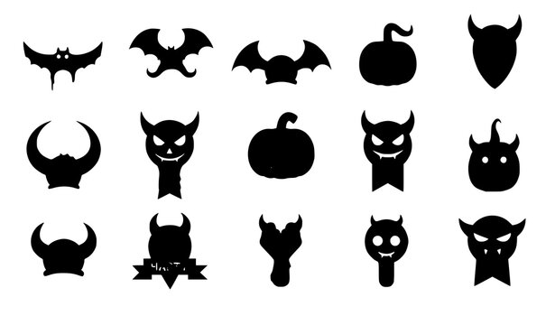 Devil horn Halloween icon set playful demon vector collection