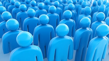 Obraz premium A large crowd of identical blue human figures standing close together in a dense formation