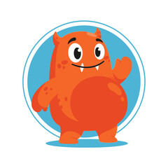 Naklejka premium Smiling Orange Cartoon Monster Character.