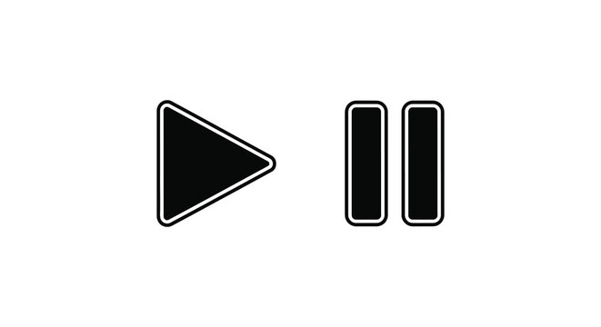 Black play and pause icons against a white background a stark silhouette