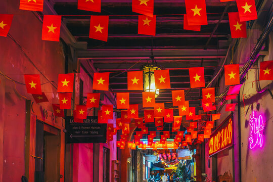 Red Lanterns Decorating Alley in Chinatown District of Saigon