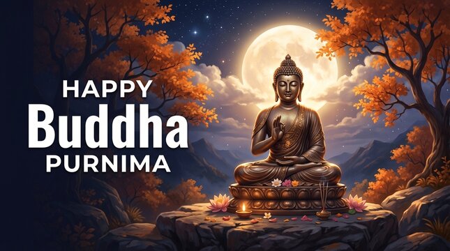 Happy Vesak Day Poster Design with Buddha Purnima Statue Vesak Day is a holy day for Buddhists