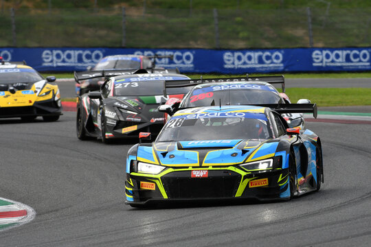 Scarperia, Italy - September 14th 2025: AUDI R8 LMS of team HAAS Racing drive by Jackson - Azzam in action during Italian Championship GT Endurance race event at Mugello Circuit.