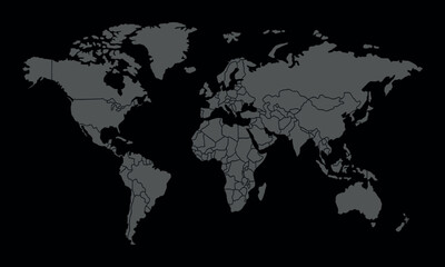 Fototapeta premium Minimalist World Map Silhouette with Country Borders on Blue Background for Global Business and Travel Connectivity