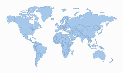 Fototapeta premium Clean Blue World Map Silhouette with Geographic Borders Isolated on White for Modern Business and Tech Concepts