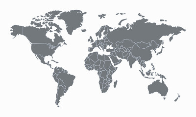 Obraz premium Professional Gray World Map Silhouette with Detailed Country Borders Isolated on White for Global Logistics and Editorial Design