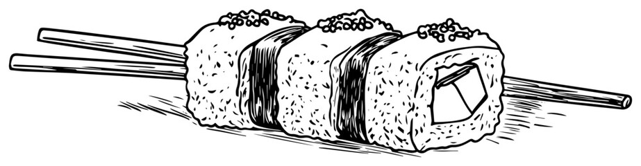Sushi rolls set with chopsticks japanese food hand drawn engraving style for restaurant menu © JakubVectorSketch
