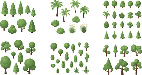 Set of Isometric Trees, Plants, and Forest Elements for Nature, Landscape, and Environment Design Themes © Lipi