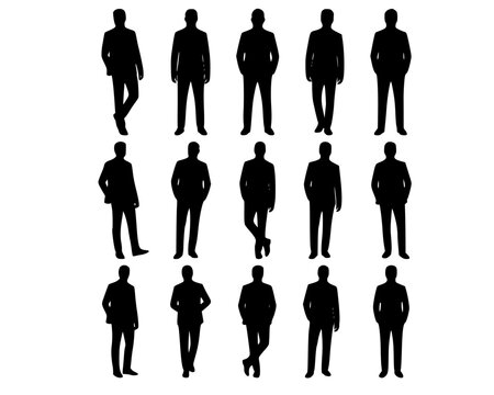 Collection of Professional Businessman Silhouettes, Confident Male Leaders in Suits and Formal Wear, Corporate Team of Successful Men Standing Isolated on White