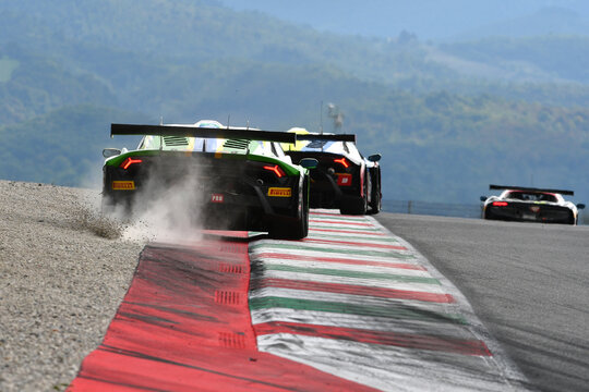 Scarperia, Italy - September 14th 2025: Lamborghini Huracan GT3 EVO 2 of team VSR drive by Gilardoni - Michelotto in action during Italian Championship GT Endurance race event at Mugello Circuit.