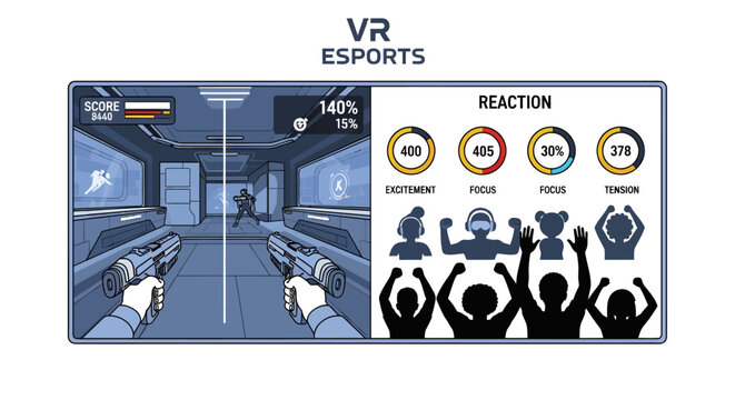VR eSports game screenshot with player and audience reaction