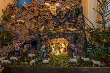 Fototapeta premium Christmas nativity scene showcasing birth of Jesus
