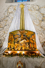 Fototapeta premium Wooden nativity scene celebrating Christmas in Zlin, Czechia