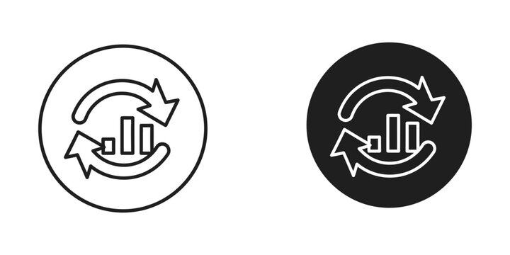 Circular arrows around bar charts indicating iterative data analysis processes