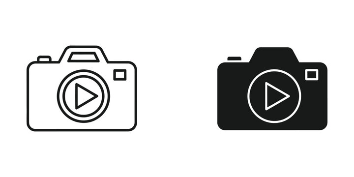 Contrasting camera icons with play button overlays in different color schemes