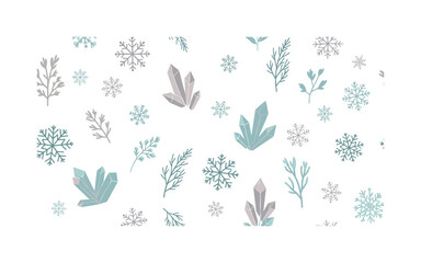 Fototapeta premium Winter snowflakes and frost, seamless pattern, repeating pattern, surface design, textile print, soft color palette, modern illustration, no shadows, flat