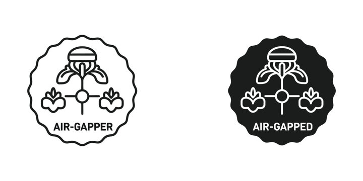 Contrast between air-gapper and air-gapped security concepts in logos