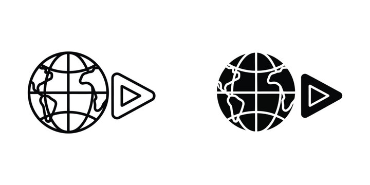 Contrast between light and dark globe icons with play button symbols beside them
