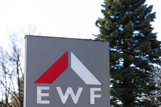 korbach, hesse, germany - 07 04 2026: a ewf company sign in korbach germany