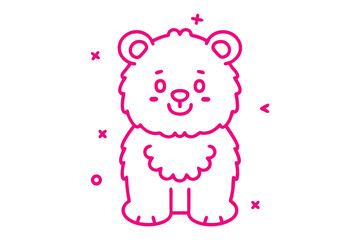 Adorable Simple Line Art Cartoon Illustration of a Fluffy Polar Bear Cub, Arctic Wildlife. © Anik