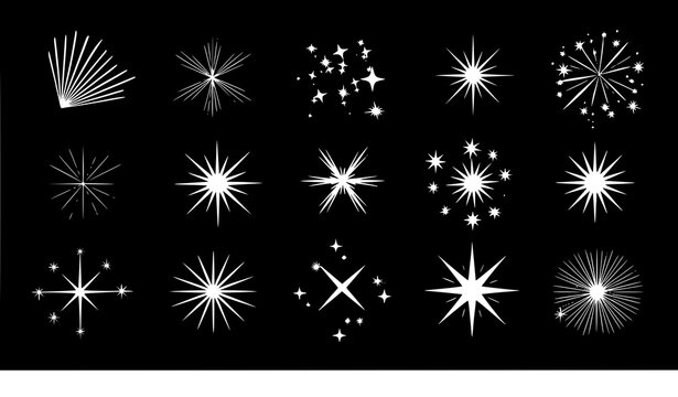 Decorative sparkle star icon set glint vector collection