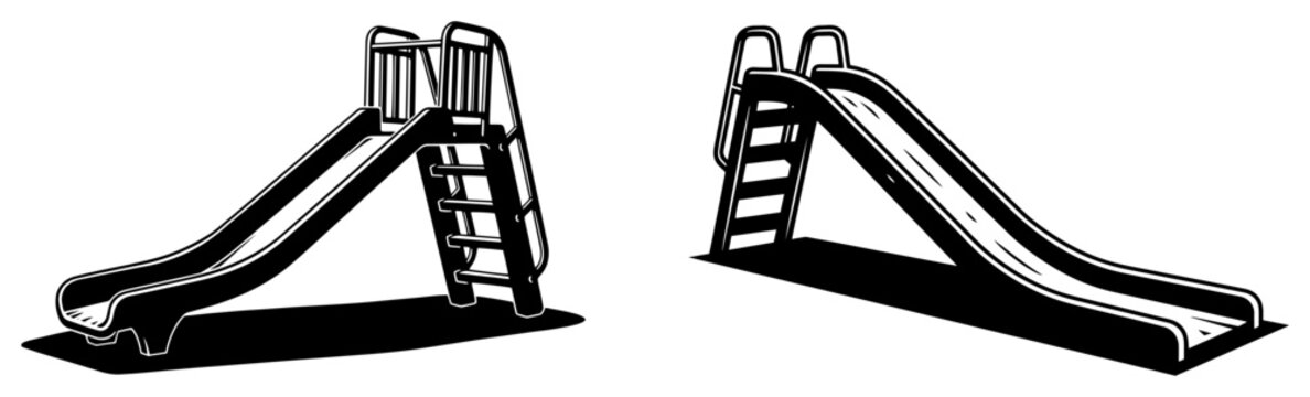 Children playground slides set, park outdoor play equipment icons for kids recreation and activities