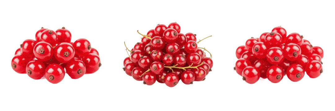 Set of Fresh Red Currant Berries Piles Isolated on White Background PNG