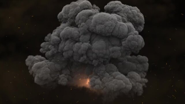 Massive Dark Smoke Explosion with Fire Core and Sparks for Logo Reveal Intro - Cinematic Dramatic Blast Background High Impact Energy