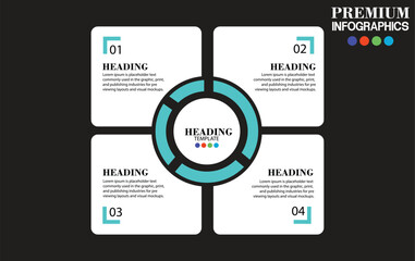 Obraz premium Vector art of premium infographic template with four sections and a circular diagram