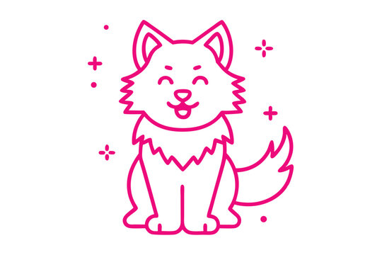 Modern Fluffy Animal Character in Basic Line Art Cartoon, Smiling Gently