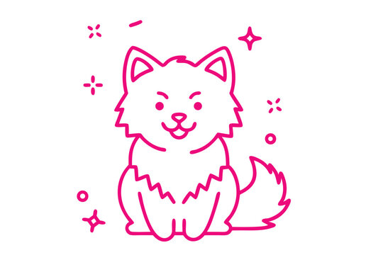 Simple Line Art Cartoon Illustration of a Fluffy Alpaca with Long Neck