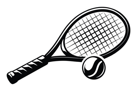 Professional Tennis Racket and Ball Icon Design Isolated on White Background