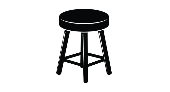 A simple black silhouette of a wooden stool with a circular seat and three legs