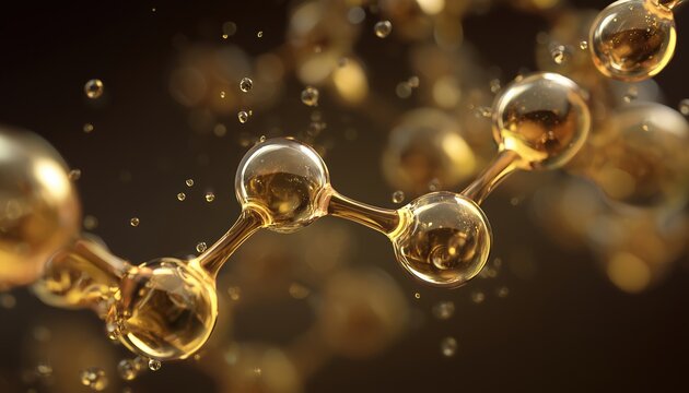Rendering Of A Biological Golden Molecule Surrounded By Bubbles. Biological Golden Molecule With Bubble Rendering Displayed In A Visually Stunning Image.