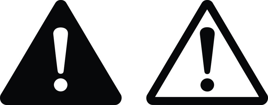 Warning sign icon set, exclamation mark inside a triangle